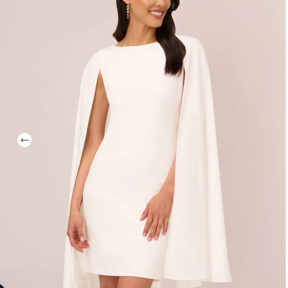 Adrianna Papell Structured Cape Sheath Dress In Ivory Size 16 NWT